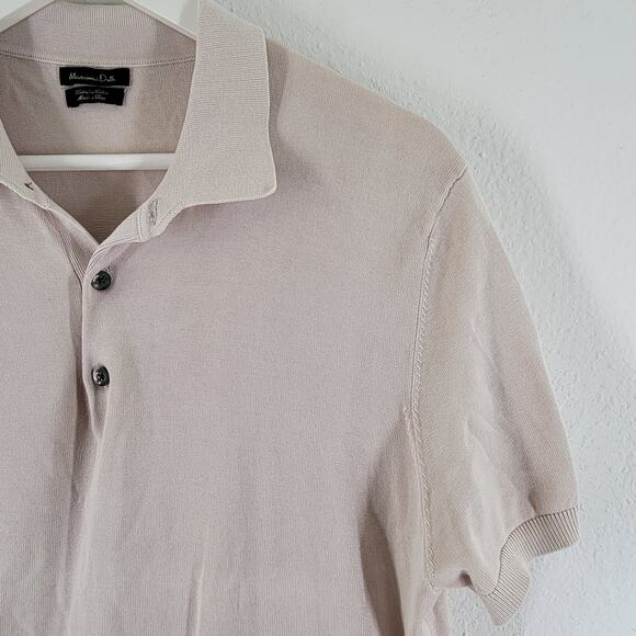 Massimo Dutti Knit Polo Shirt Mens Large Cream Short Sleeve Preppy - Picture 2 of 11